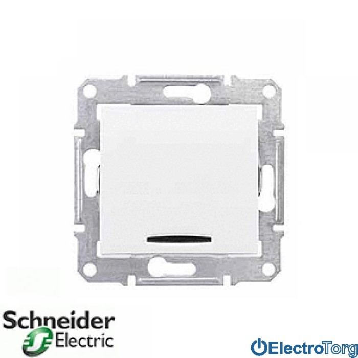 Переключатель (проходной выключатель) 1-клавишный проходной 10AX с подсветкой белый Sedna Schneider Electric (Шнайдер Электрик)