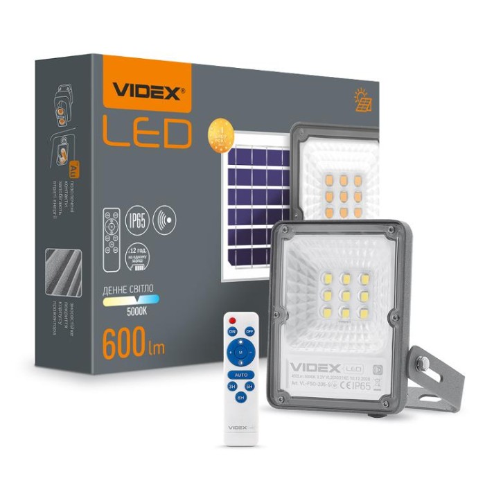 купить купить LED прожектор автономний VIDEX 600Lm 5000K Сенсорний  