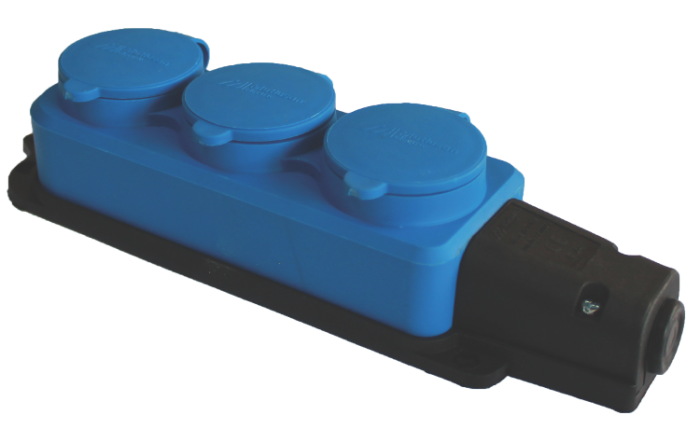 Колодка 3 гнізда з/з, 16А, каучук, (IP44), синя, Mutlusan (010 083 510293)