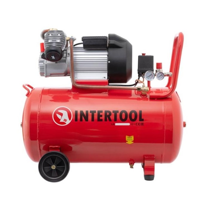 купить купить Компрессор 100 л, 3 кВт, 220 В, 8 атм, 420 л/мин, 2 цилиндра INTERTOOL PT-0008  
