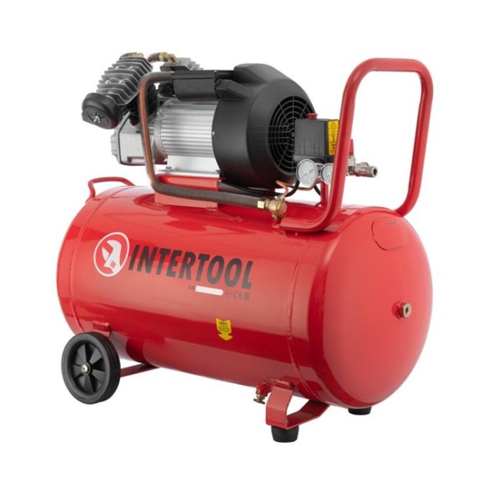 купить купить Компрессор 100 л, 3 кВт, 220 В, 8 атм, 420 л/мин, 2 цилиндра INTERTOOL PT-0008  
