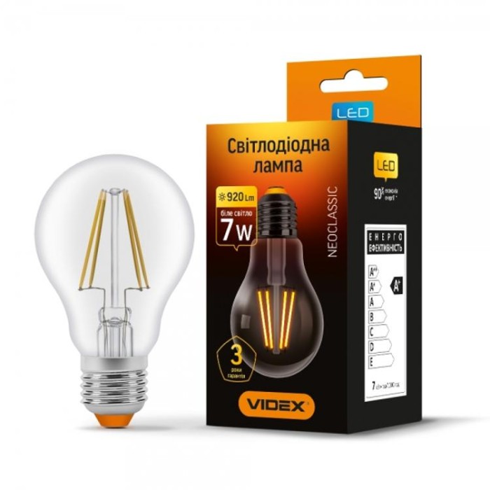 купить купить LED лампа Filament A60F 7W E27 4100K VIDEX  