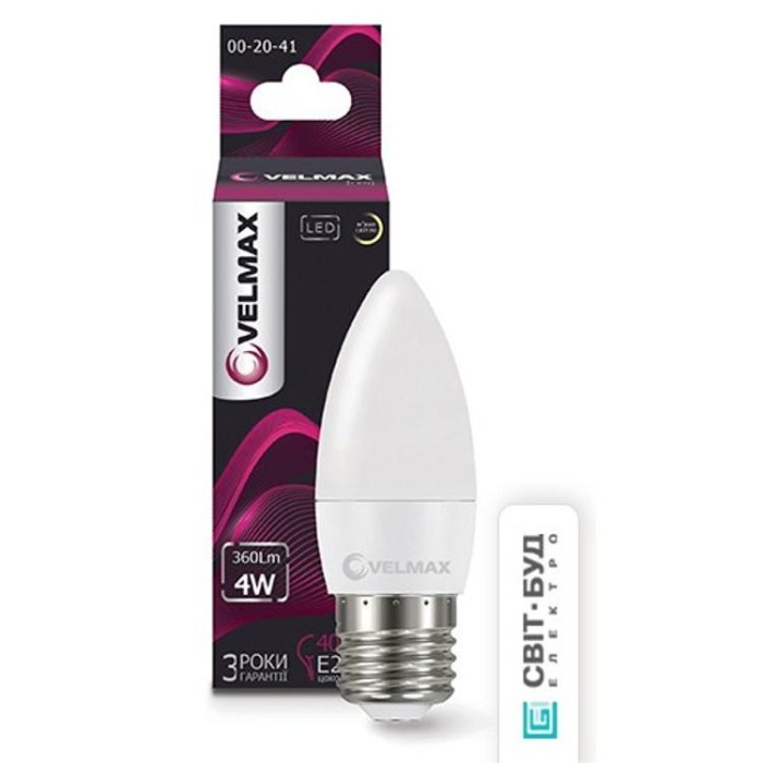 купить купить LED лампа V-C37, 4W, E27, 3000K, 360Lm, угол 260° Velmax  