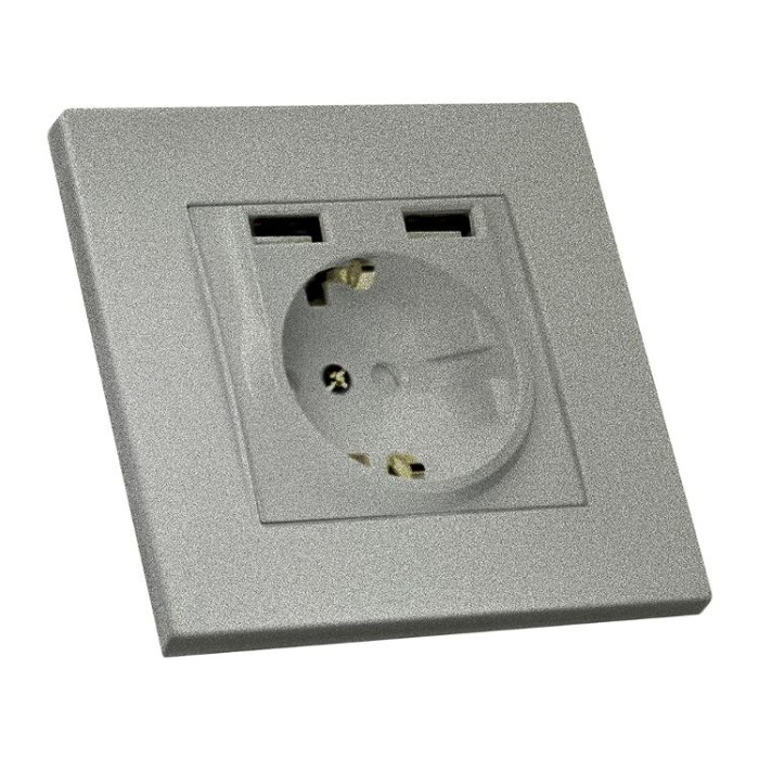 купить купить Розетка с заземлением, 16А, 2 гнезда и USB, 2,4А, со шторками, RITA, Mutlusan,&amp;quot;серебро&amp;quot;, (2220 619 0282)  