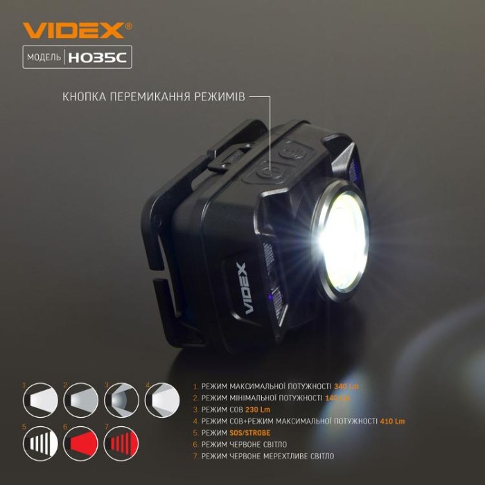 купить купить Налобний світлодіодний ліхтарик VIDEX VLF-H035C 410Lm 5000K  