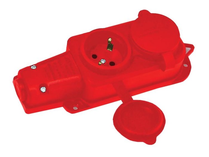 Колодка 2 гнізда з/з, 16А, каучук, (IP44), червона, Mutlusan (010 083 520292)
