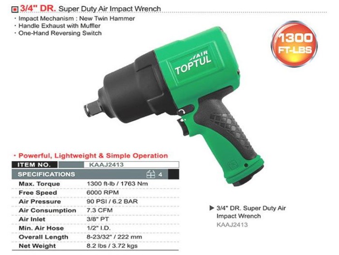 купить купить Гайковерт пневматический TOPTUL 3/4&quot; 1763N/m 6000об/мин KAAJ2413  