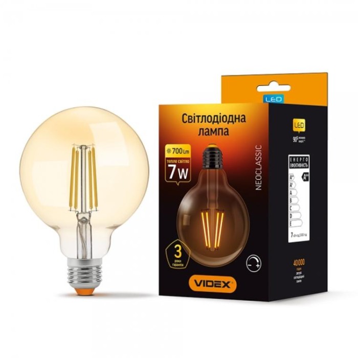 купить купить LED лампа Filament G95FAD 7W E27 2200K диммерная бронза VIDEX  