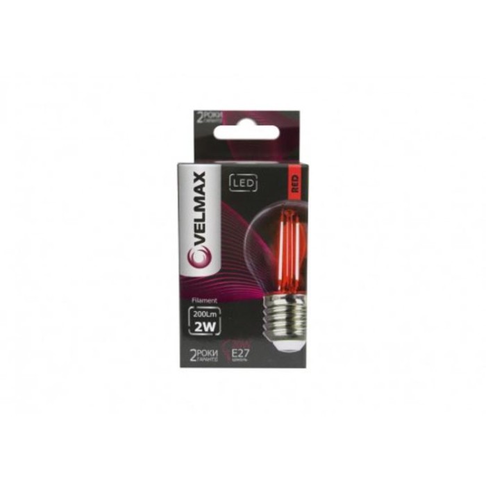 купить купить LED лампа V-Filament-G45, 2W, E27, красная, 200Lm VELMAX  
