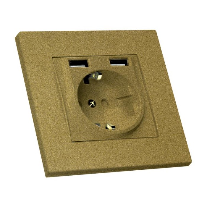 купить купить Розетка с заземлением, 16А, 2 гнезда и USB, 2,4А, со шторками, RITA, Mutlusan,&amp;quot;золото&amp;quot;, (2220 619 0280)  