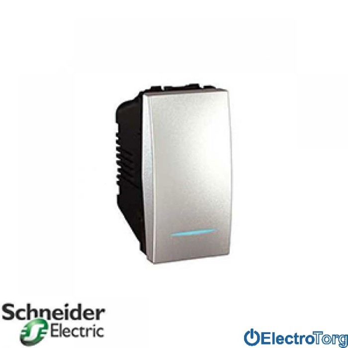 Переключатель (проходной выключатель) 1-клавишный с подсветкой 1 мод 16AX алюминиевый Unica Schneider