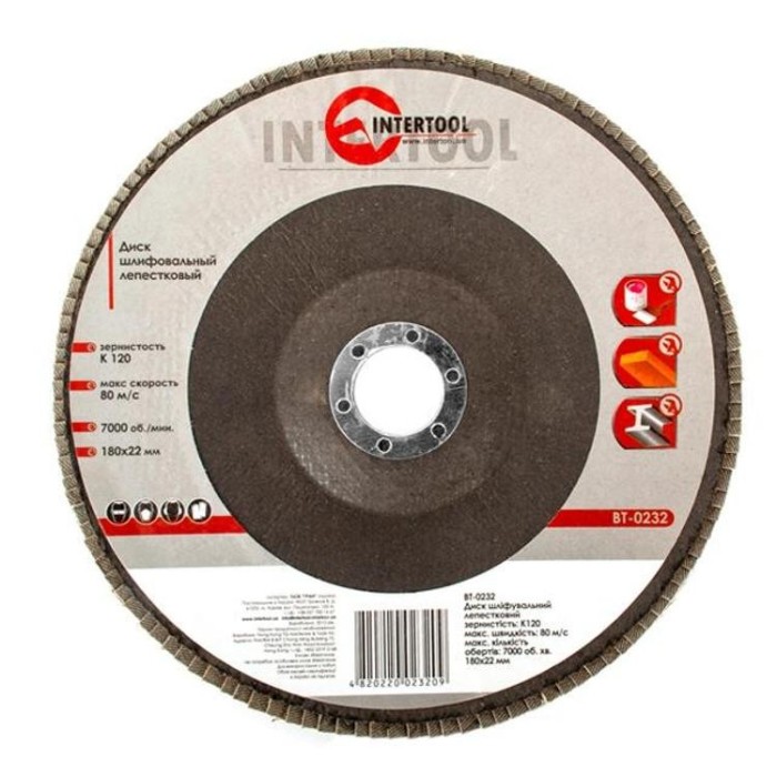 купить купить Диск шлифовальный лепестковый 180x22 мм, зерно K120 INTERTOOL BT-0232  