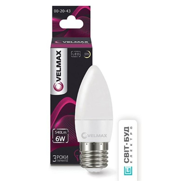 купить купить LED лампа V-C37, 6W, E27, 3000K, 540Lm, угол 260° Velmax  