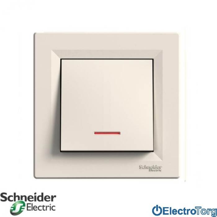 Выключатель одноклавишный с подсветкой кремовый Asfora Schneider Electric (Шнайдер Электрик)