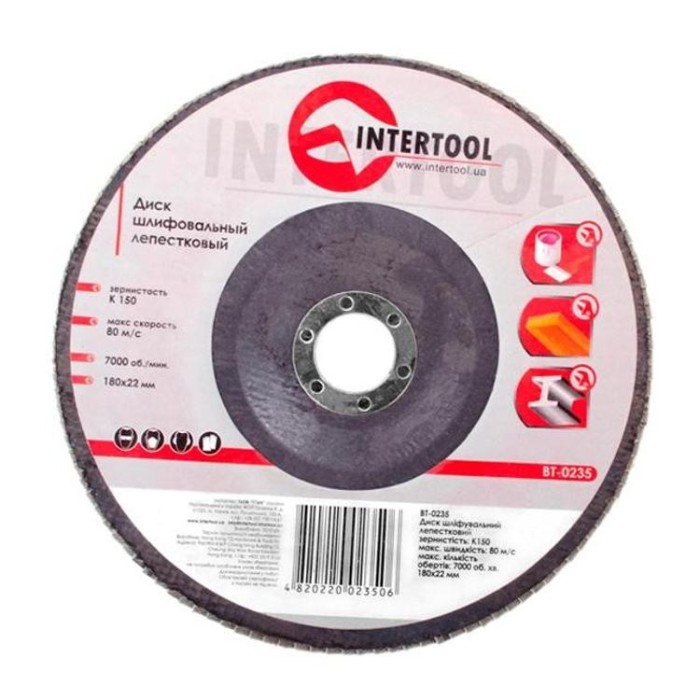 купить купить Диск шлифовальный лепестковый 180x22 мм, зерно K150 INTERTOOL BT-0235  