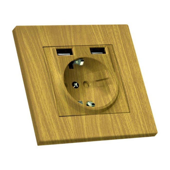 купить купить Розетка с заземлением, 16А, 2 гнезда и USB, 2,4А, со шторками, RITA, Mutlusan,&amp;quot;дуб&amp;quot;, (2220 619 0258)  