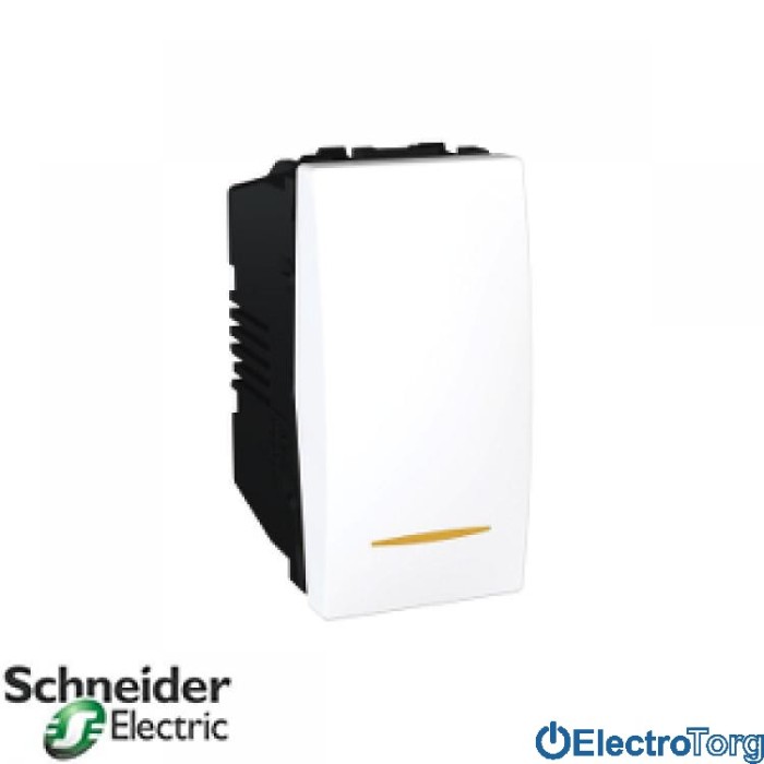 Переключатель (проходной выключатель) 1-клавишный с индикатором 1 мод. 16AX белый Unica Schneider