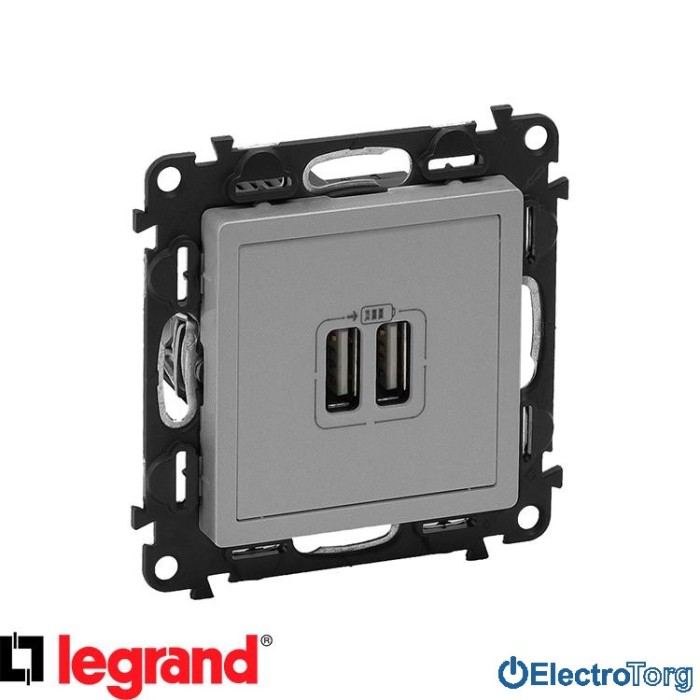купить купить Механизм розетки USB двойной для зарядки алюминиевый Valena LIFE Legrand  