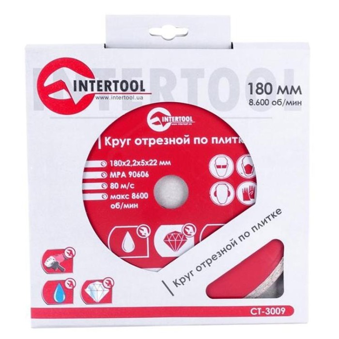 купить купить Диск отрезной алмазный со сплошной кромкой 180 мм, 22-24% INTERTOOL CT-3009  