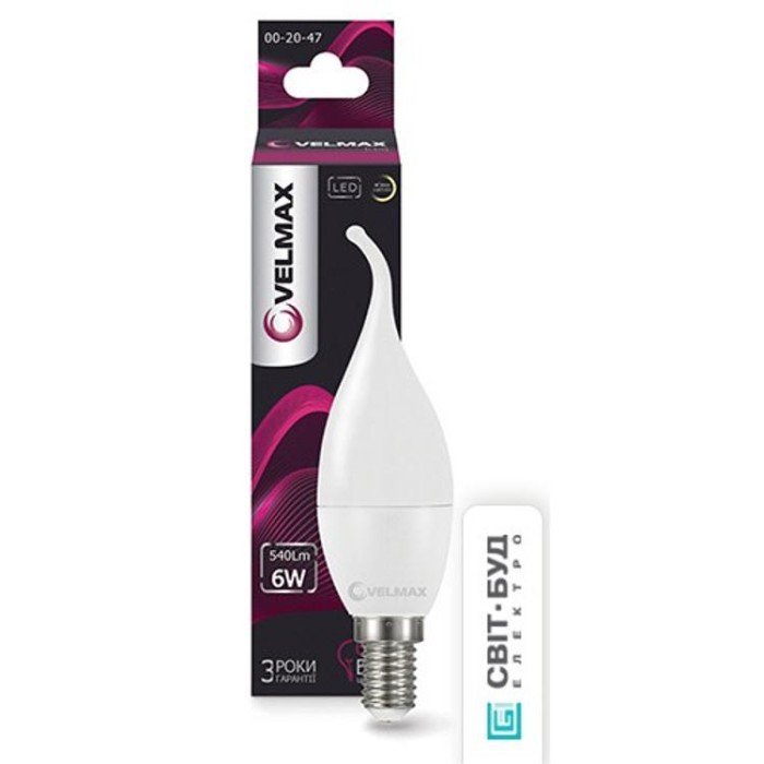 купить купить LED лампа V-C37t, 6W, E14, 3000K, 540Lm, угол 260° Velmax  