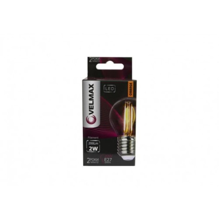купить купить LED лампа V-Filament-G45, 2W, E27, оранжевый, 200Lm VELMAX  