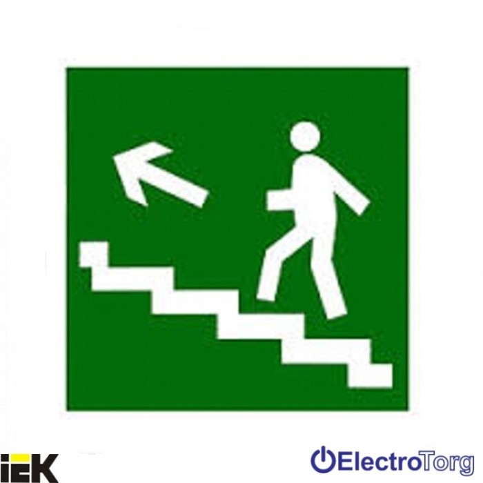 Самоклеящаяся этикетка 50х50мм &quot;Направление к  эвакуационному выходу по лестнице налево вверх&quot; ИЭК