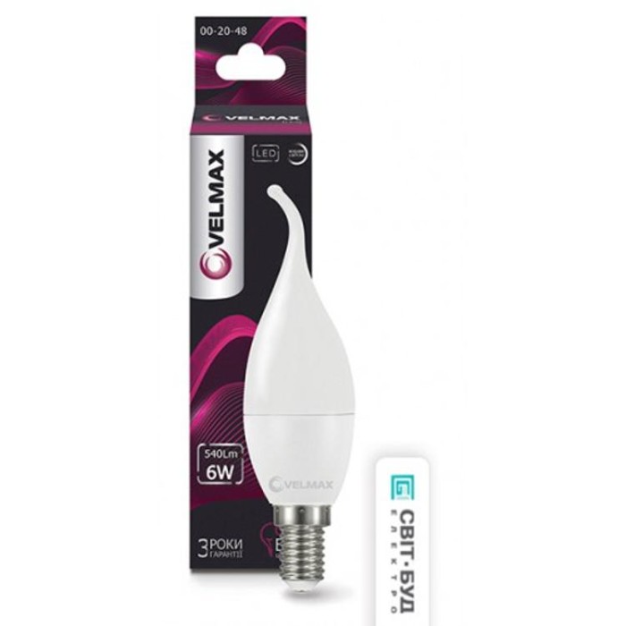 купить купить LED лампа V-C37t, 6W, E14, 4100K, 540Lm, угол 260° Velmax  