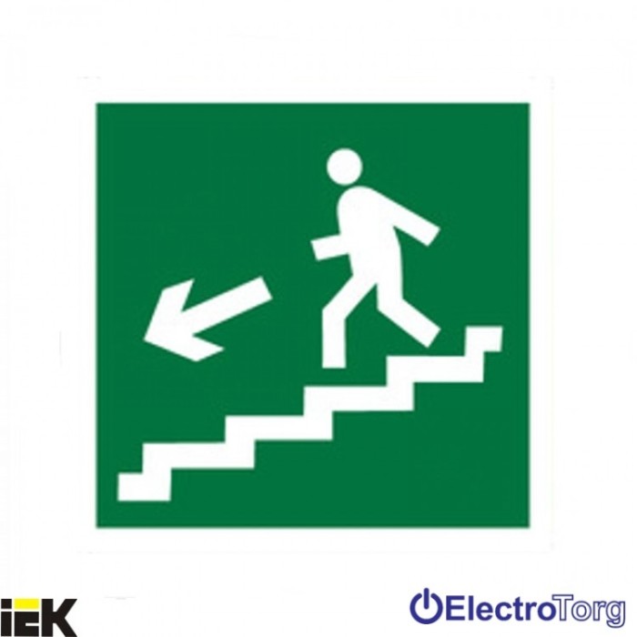 Самоклеящаяся этикетка  50х50мм &quot;Направление к эвакуационному выходу по лестнице налево вниз&quot; ИЭК