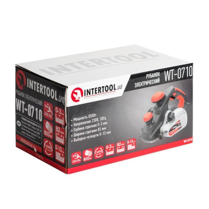 купить купить Электрорубанок 850Вт, 16000об/мин, нож 82мм, 0-3мм INTERTOOL WT-0710  