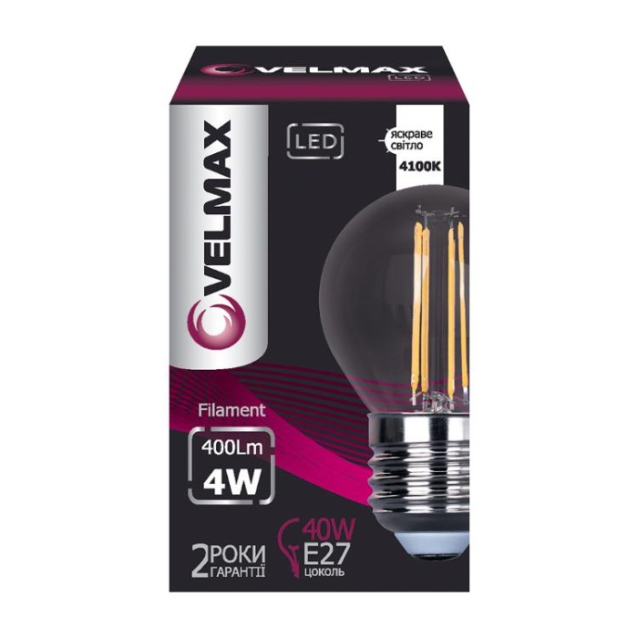 купить купить LED лампа V-Filament-G45 4W E27 4100K 400Lm VELMAX (Велмакс)  