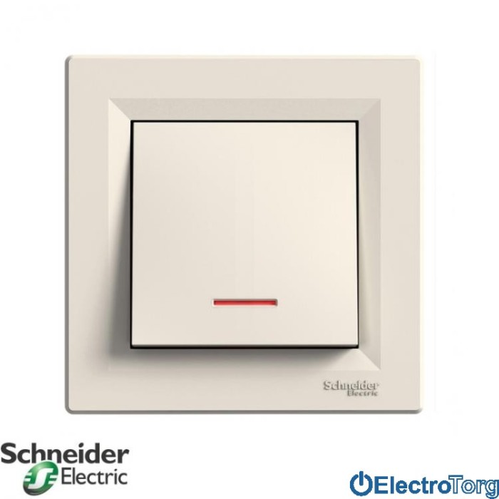 Выключатель кнопочный одноклавишный с подсветкой винтовые зажимы кремовый Asfora Schneider Electric (Шнайдер Электрик)