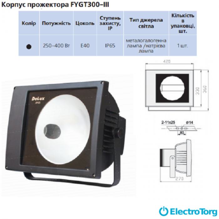 купить купить Корпус прожектора FYGT300-III 250-400Вт E40 черный Delux  