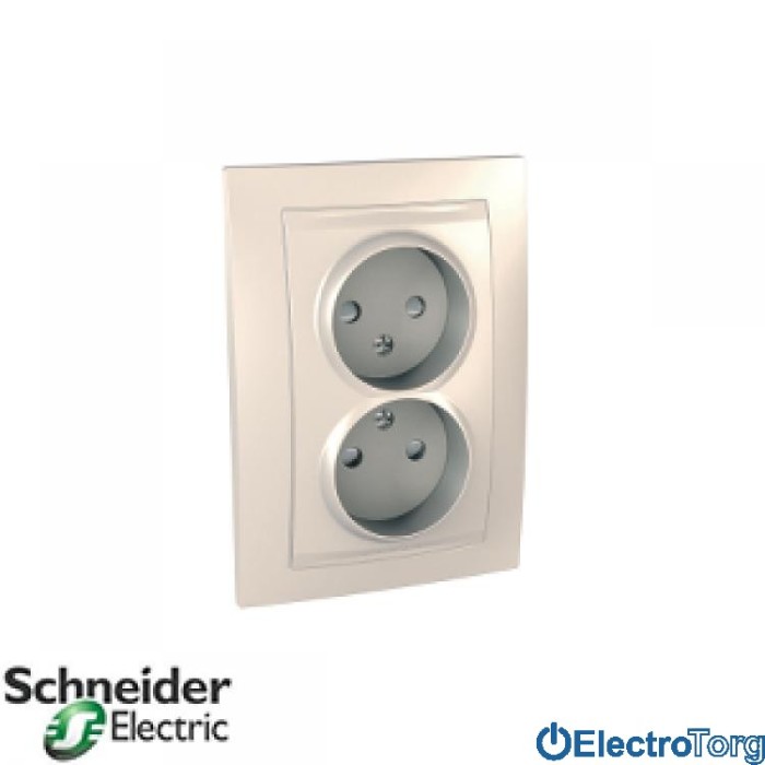 Розетка двойная без з/к со шторками 10А бежевая Unica Schneider