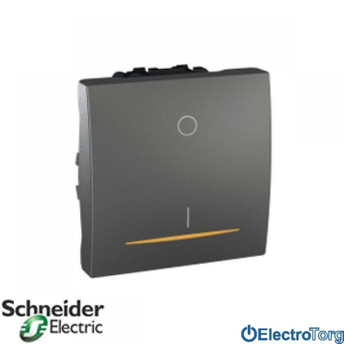Выключатель 2-х полюсный 1-клавишный с индикатором 16AX графитовый Unica Schneider