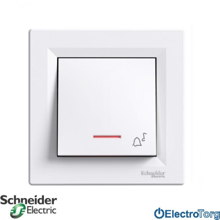 Выключатель кнопочный одноклавишный с подсветкой (символ звонок) белый Asfora Schneider Electric (Шнайдер Электрик)