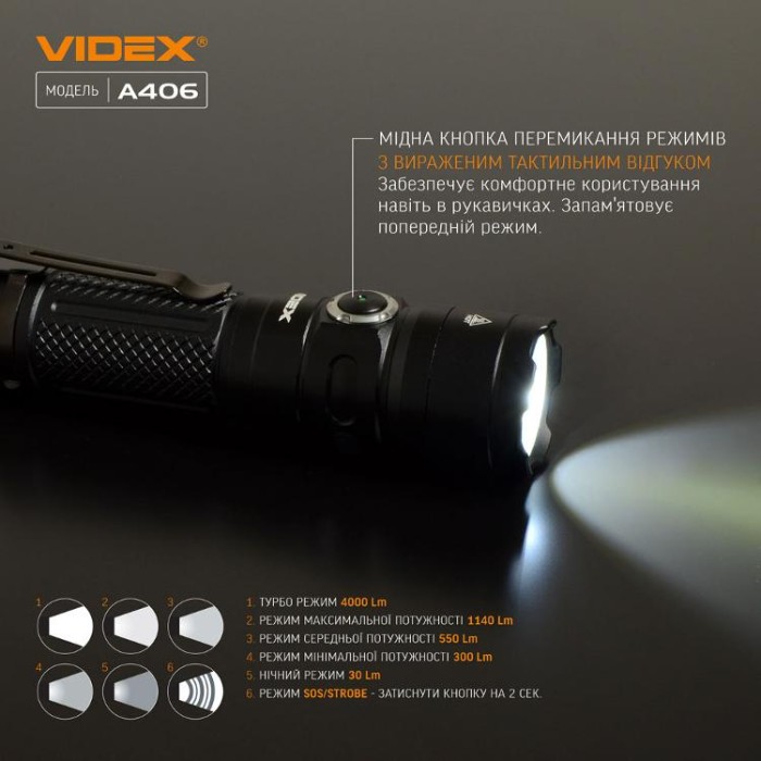 купить купить Портативний світлодіодний ліхтарик VIDEX VLF-A406 4000Lm 6500K  