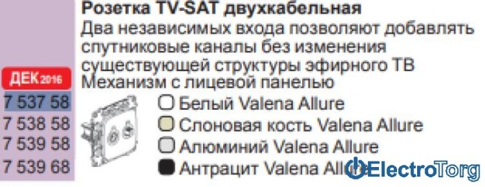 купить купить Розетка телевизионная TV-SAT с топологией звезда в сборе Valena ALLURE Legrand  