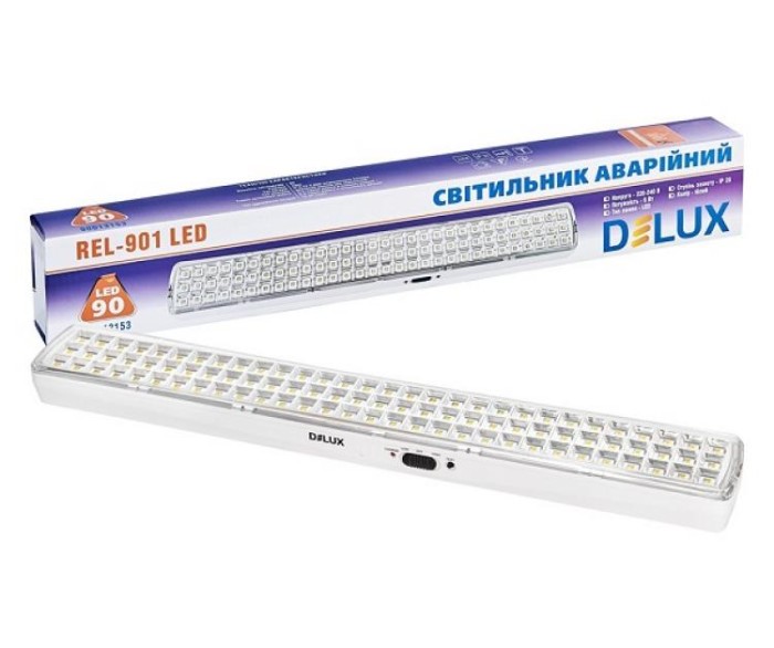 купить купить Светильник аварийный аккумуляторный REL-901 (2*3.7V2Ah) 90LED 6W 480x68x38 Delux (Делюкс)  