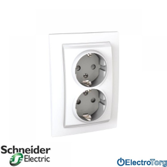 купить купить Розетка двойная с заземлением со шторками 16А белая Unica Schneider  