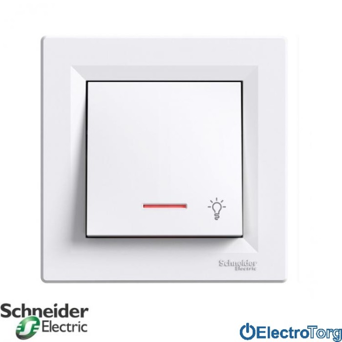 Выключатель кнопочный одноклавишный с подсветкой (символ свет) белый Asfora Schneider Electric (Шнайдер Электрик)