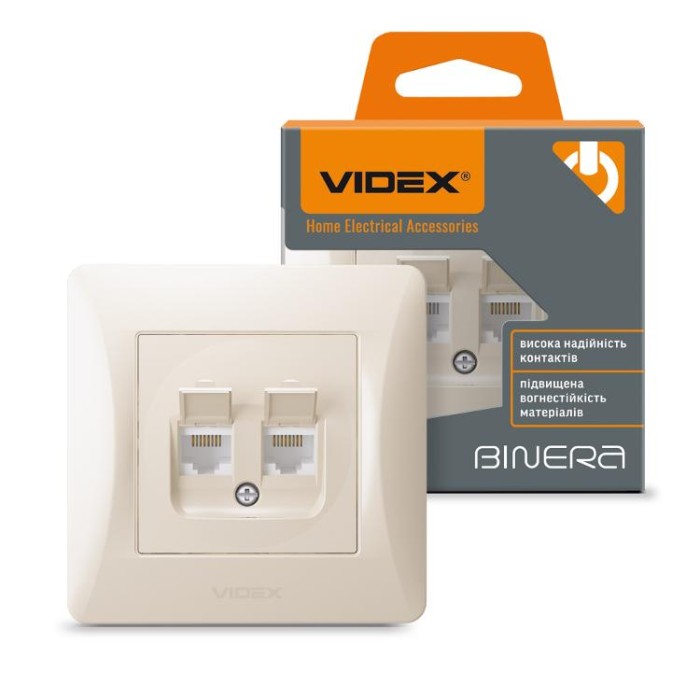 купить купить Розетка CAT6+CAT6 комп'ютерна подвійна кремова VIDEX BINERA  