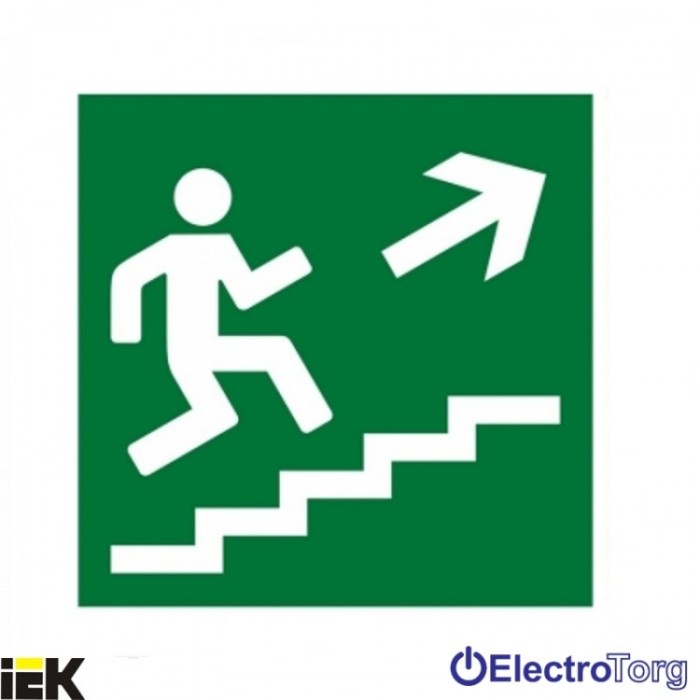 Самоклеящаяся этикетка 50х50мм &quot;Направление к эвакуационному выходу по лестнице направо вверх&quot; ИЭК