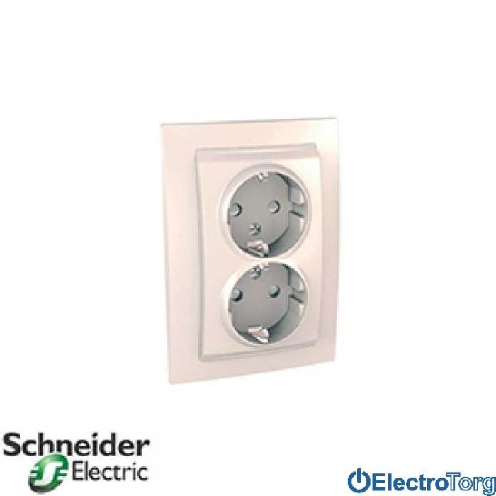 Розетка двойная с заземлением со шторками 16А слоновая кость Unica Schneider