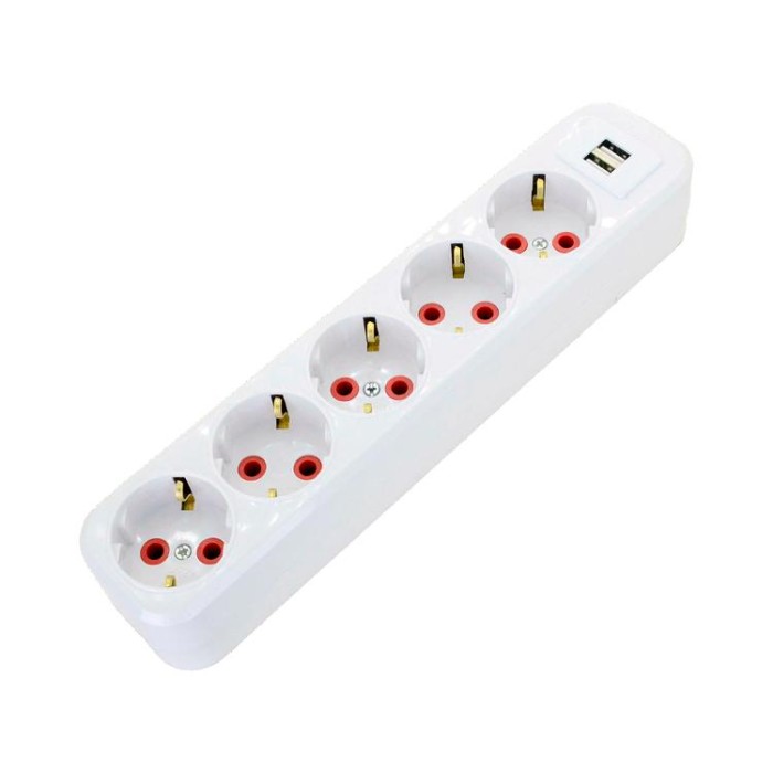 купить купить Колодка с заземлением, 4 гнезда, 16А, 2 USB, 2,1А, 5V, белая, AY-KA  
