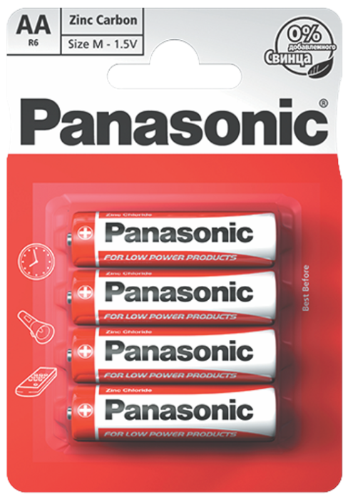 Батарейка R 6 RED ZINC, PANASONIC (R6REL/4BP)