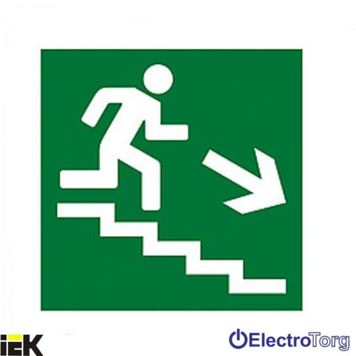 Самоклеящаяся этикетка 50х50мм &quot;Направление к эвакуационному выходу по лестнице направо вниз&quot; ИЭК