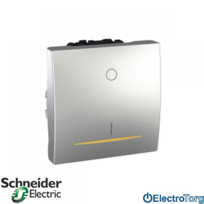 Выключатель 2-х полюсный 1-клавишный с индикатором 16AX алюминиевый Unica Schneider