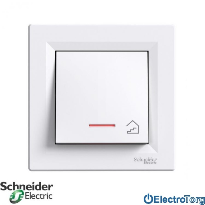 Выключатель кнопочный одноклавишный с подсветкой (символ лестница) белый Asfora Schneider Electric (Шнайдер Электрик)