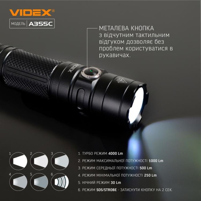 купить купить Портативний світлодіодний ліхтарик VIDEX VLF-A355C 4000Lm 5000K  