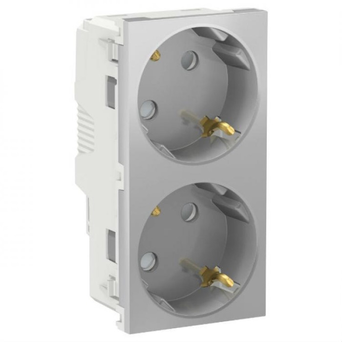 купить купить Двойная розетка 45° шторки с з/к алюминий Unica New Schneider Electric (Шнайдер Электрик)  